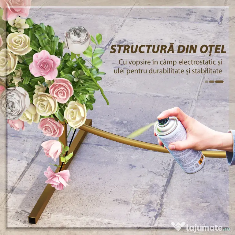 Outsunny Arc de Grădină din Oțel Auriu – Arc Decorativ Rotund pentru Baloane, Plante Cățărătoare, Flori – Pentru Nunți, Aniversări, Ceremonii – 2,24 m | Aosom Romania