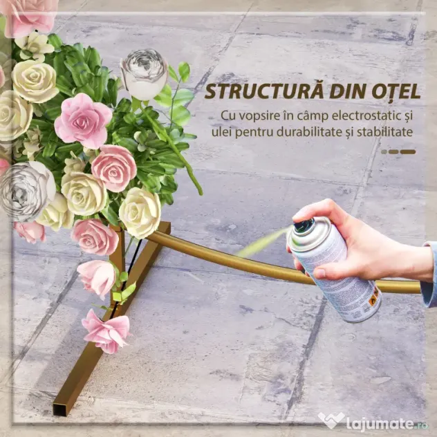 Outsunny Arc de Grădină din Oțel Auriu – Arc Decorativ Rotund pentru Baloane, Plante Cățărătoare, Flori – Pentru Nunți, Aniversări, Ceremonii – 2,24 m | Aosom Romania