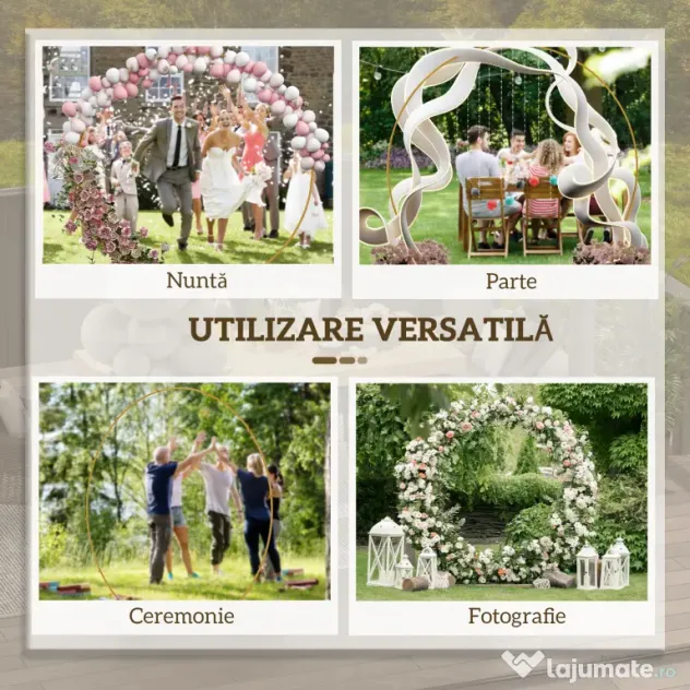 Outsunny Arc de Grădină din Oțel Auriu – Arc Decorativ Rotund pentru Baloane, Plante Cățărătoare, Flori – Pentru Nunți, Aniversări, Ceremonii – 2,24 m | Aosom Romania