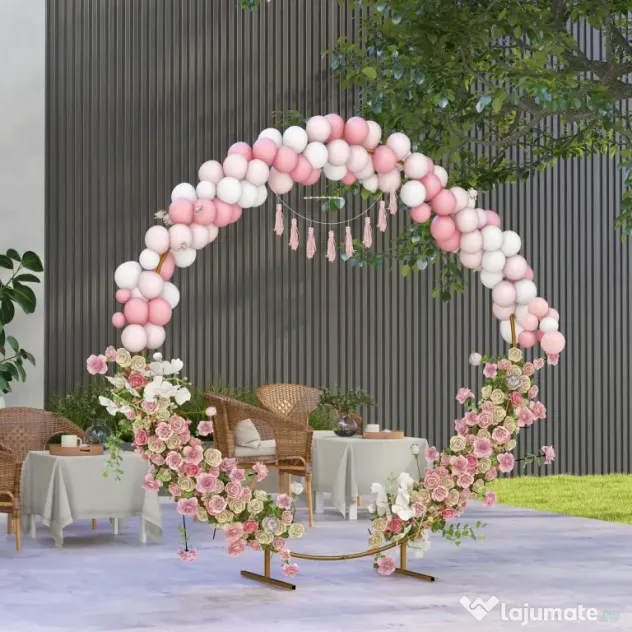 Outsunny Arc de Grădină din Oțel Auriu – Arc Decorativ Rotund pentru Baloane, Plante Cățărătoare, Flori – Pentru Nunți, Aniversări, Ceremonii – 2,24 m | Aosom Romania