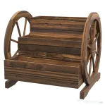 Outsunny Jardinieră de Exterior cu 3 Niveluri, cu Roți Decorative din Lemn de Brad Carbonizat, 62x61x57 cm