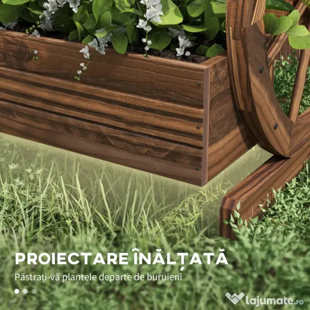 Outsunny Jardinieră de Exterior cu 3 Niveluri, cu Roți Decorative din Lemn de Brad Carbonizat, 62x61x57 cm