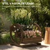 Outsunny Jardinieră de Exterior cu 3 Niveluri și Roți Decorative, din Lemn de Brad cu Orificii de Drenaj, pentru Legume și Flori, pentru Balcon sau Terasă, 62x61x57 cm, Carbonizat | Aosom Romania 
