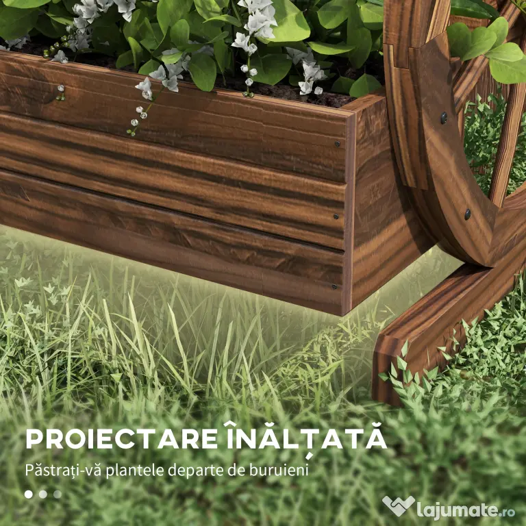 Outsunny Jardinieră de Exterior cu 3 Niveluri și Roți Decorative, din Lemn de Brad cu Orificii de Drenaj, pentru Legume și Flori, pentru Balcon sau Terasă, 62x61x57 cm, Carbonizat | Aosom Romania