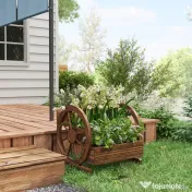 Outsunny Jardinieră de Exterior cu 3 Niveluri și Roți Decorative, din Lemn de Brad cu Orificii de Drenaj, pentru Legume și Flori, pentru Balcon sau Terasă, 62x61x57 cm, Carbonizat | Aosom Romania 