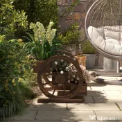 Outsunny Jardinieră de Exterior cu 3 Niveluri și Roți Decorative, din Lemn de Brad cu Orificii de Drenaj, pentru Legume și Flori, pentru Balcon sau Terasă, 62x61x57 cm, Carbonizat | Aosom Romania 
