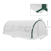Outsunny Seră Tip Tunel cu 2 Uși, Fermoare și 8 Ferestre, 600x300x200 cm, Alb | Aosom Romania