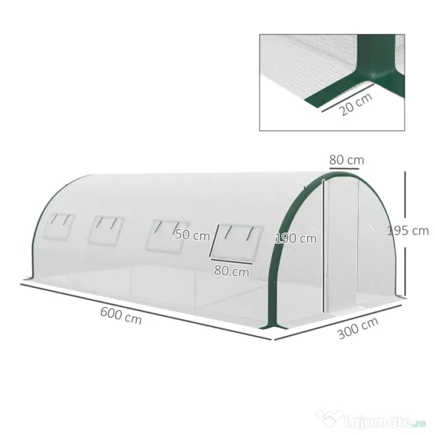 Outsunny Seră Tip Tunel cu 2 Uși, Fermoare și 8 Ferestre, 600x300x200 cm, Alb | Aosom Romania