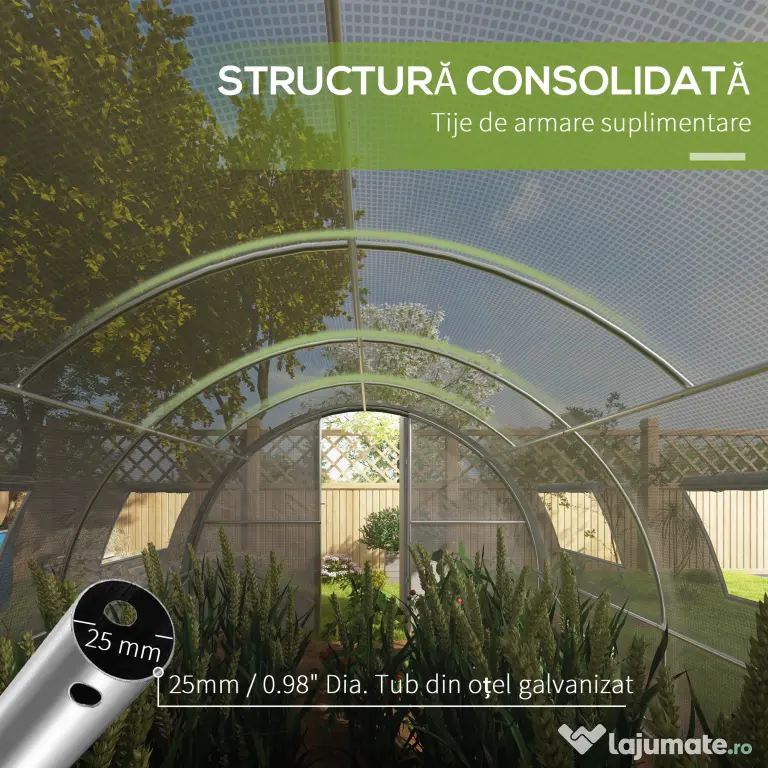 Outsunny Seră Tip Tunel cu 2 Uși, Fermoare și 8 Ferestre, 600x300x200 cm, Alb | Aosom Romania