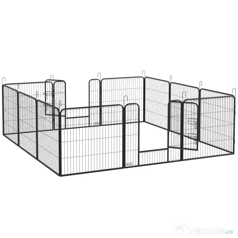 PawHut Gard pentru Câini, Incintă Modulară pentru Câini din 8 Secții pentru Interior și Exterior, 80x100 cm, Negru | Aosom Romania