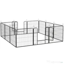PawHut Gard pentru Câini, Incintă Modulară pentru Câini din 8 Secții pentru Interior și Exterior, 80x100 cm, Negru | Aosom Romania