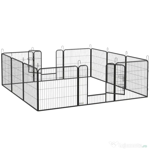 PawHut Gard pentru Câini, Incintă Modulară pentru Câini din 8 Secții pentru Interior și Exterior, 80x100 cm, Negru | Aosom Romania