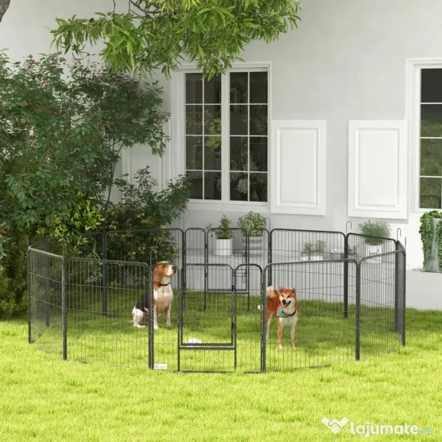 PawHut Gard pentru Câini, Incintă Modulară pentru Câini din 8 Secții pentru Interior și Exterior, 80x100 cm, Negru | Aosom Romania
