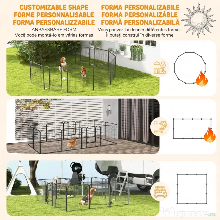 PawHut Gard pentru Câini, Incintă Modulară pentru Câini din 8 Secții pentru Interior și Exterior, 80x100 cm, Negru | Aosom Romania