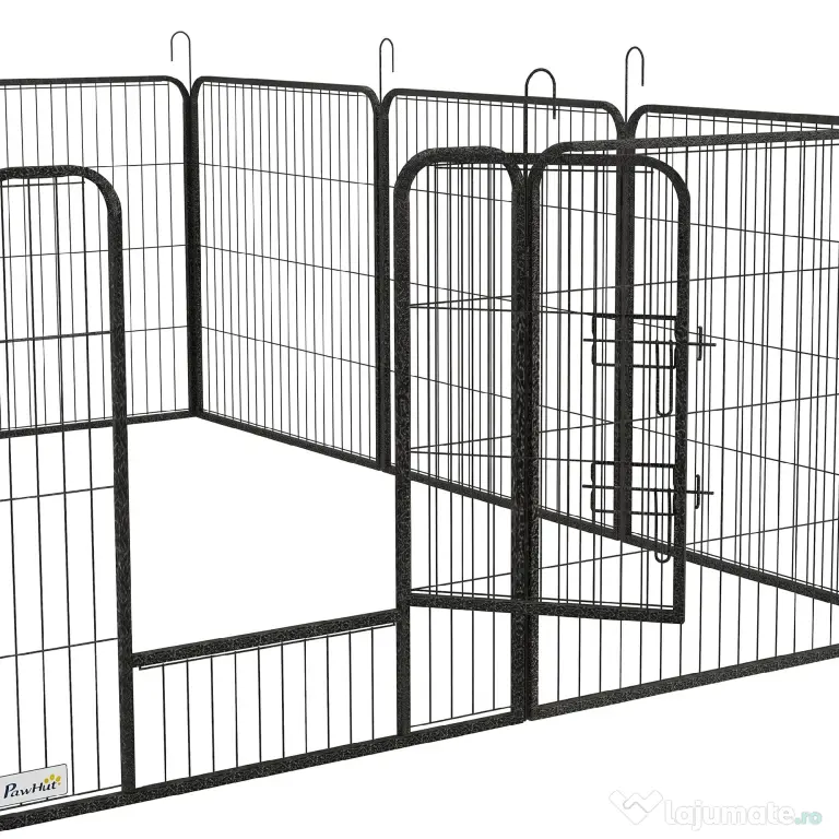 PawHut Gard pentru Câini, Incintă Modulară pentru Câini din 8 Secții pentru Interior și Exterior, 80x100 cm, Negru | Aosom Romania