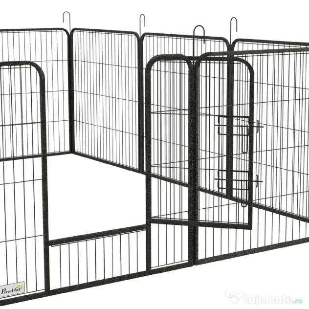 PawHut Gard pentru Câini, Incintă Modulară pentru Câini din 8 Secții pentru Interior și Exterior, 80x100 cm, Negru | Aosom Romania