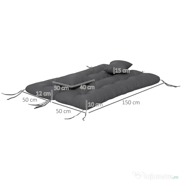 Outsunny Set de 4 Perne pentru Sezut si Spatar de Exterior, Inclusiv 2 Perne Decorative, Hidrofobe, pentru Canapea sau Leagan, Gri | Aosom Romania