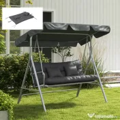 Outsunny Set de 4 Perne pentru Sezut si Spatar de Exterior, Inclusiv 2 Perne Decorative, Hidrofobe, pentru Canapea sau Leagan, Gri | Aosom Romania 