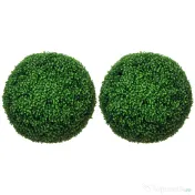 HOMCOM Set de 2 Bile Artificiale, Bile de Arbori Topiari din Buxus, Plante False de Interior în Aer Liber pentru Casă, Ø50cm, Verde | Aosom Romania 