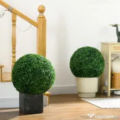 HOMCOM Set de 2 Bile Artificiale, Bile de Arbori Topiari din Buxus, Plante False de Interior în Aer Liber pentru Casă, Ø50cm, Verde | Aosom Romania 