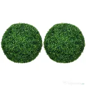 HOMCOM Set de 2 Bile Artificiale, Bile de Arbori Topiari din Buxus, Plante False de Interior în Aer Liber pentru Casă, Ø50cm, Verde | Aosom Romania 