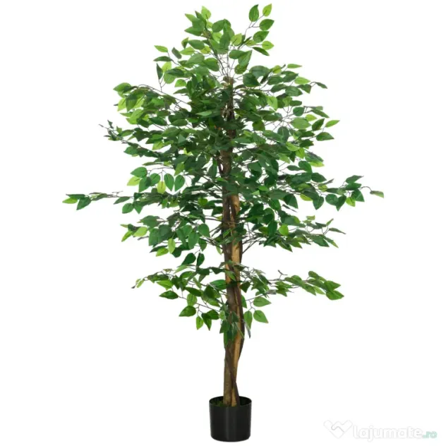 HOMCOM Ficus artificial cu ghiveci de 5 ft, planta artificiala de interior, exterior, pentru decorarea camerei de zi, biroului