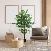 HOMCOM Ficus artificial cu ghiveci de 5 ft, planta artificiala de interior, exterior, pentru decorarea camerei de zi, biroului 