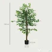 HOMCOM Ficus artificial cu ghiveci de 5 ft, planta artificiala de interior, exterior, pentru decorarea camerei de zi, biroului 