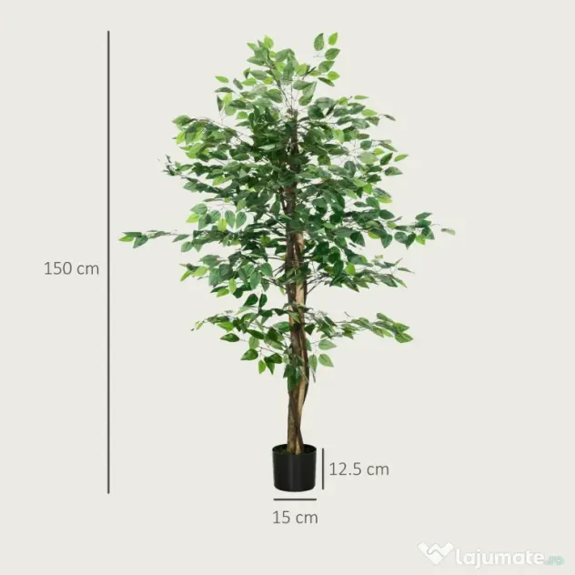 HOMCOM Ficus artificial cu ghiveci de 5 ft, planta artificiala de interior, exterior, pentru decorarea camerei de zi, biroului
