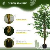 HOMCOM Ficus artificial cu ghiveci de 5 ft, planta artificiala de interior, exterior, pentru decorarea camerei de zi, biroului 