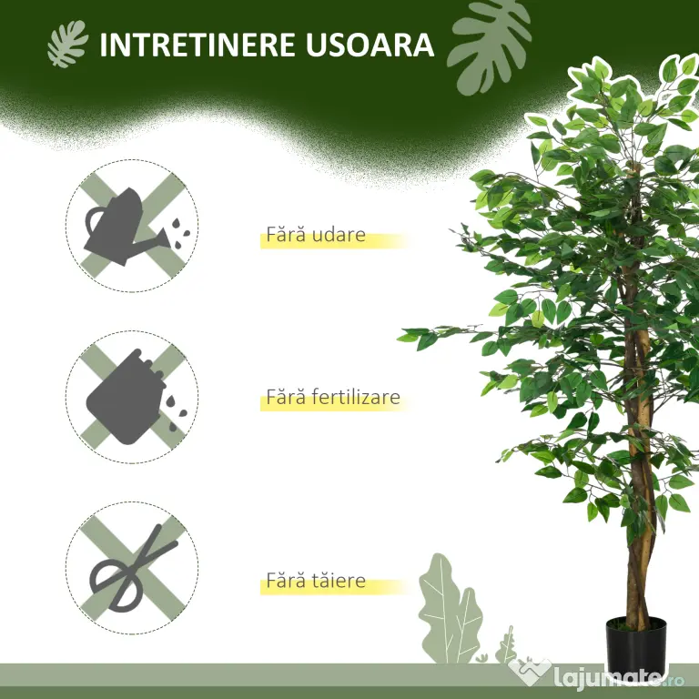 HOMCOM Ficus artificial cu ghiveci de 5 ft, planta artificiala de interior, exterior, pentru decorarea camerei de zi, biroului