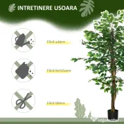 HOMCOM Ficus artificial cu ghiveci de 5 ft, planta artificiala de interior, exterior, pentru decorarea camerei de zi, biroului 