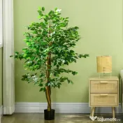HOMCOM Ficus artificial cu ghiveci de 5 ft, planta artificiala de interior, exterior, pentru decorarea camerei de zi, biroului 