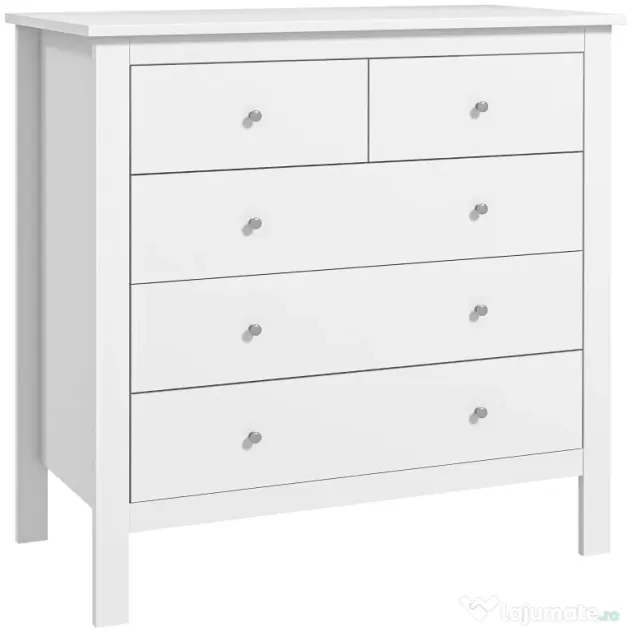 HOMCOM Comodă cu 2 Sertare Mici și 3 Sertare Mari, Comodă de Dormitor din Lemn, 79x39,5x80,5 cm, Alb | Aosom Romania