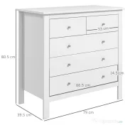 HOMCOM Comodă cu 2 Sertare Mici și 3 Sertare Mari, Comodă de Dormitor din Lemn, 79x39,5x80,5 cm, Alb | Aosom Romania 