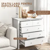 HOMCOM Comodă cu 2 Sertare Mici și 3 Sertare Mari, Comodă de Dormitor din Lemn, 79x39,5x80,5 cm, Alb | Aosom Romania 