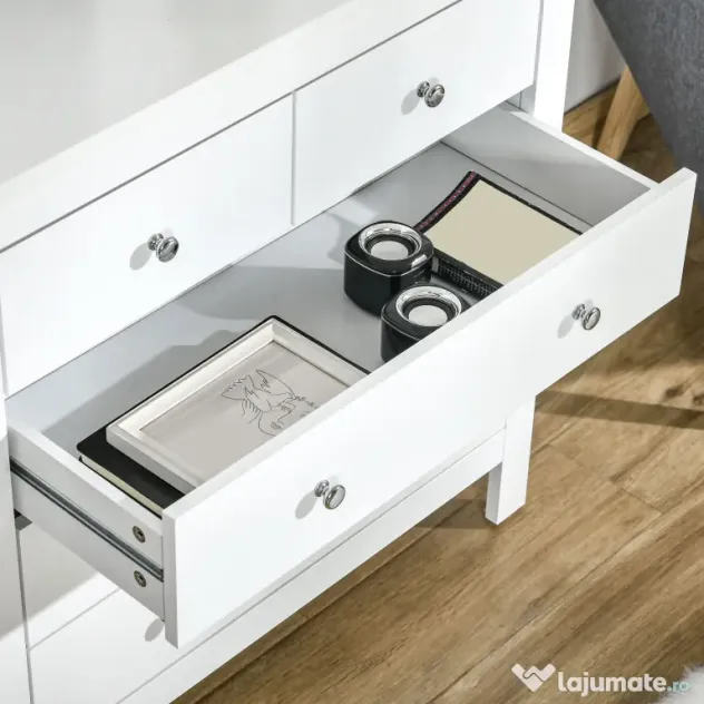 HOMCOM Comodă cu 2 Sertare Mici și 3 Sertare Mari, Comodă de Dormitor din Lemn, 79x39,5x80,5 cm, Alb | Aosom Romania