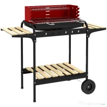 Outsunny Grătar cu cărbune cu grilaj reglabil și 3 rafturi din metal și lemn, 103x47x95 cm, roșu