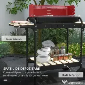 Outsunny Grătar cu Cărbuni, Roți si Grilaj cu Înălțime Reglabilă, 3 Rafturi și Tavă pentru Cenușă, 103x47x95 cm, Roșu | Aosom Romania 