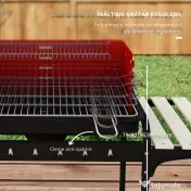 Outsunny Grătar cu Cărbuni, Roți si Grilaj cu Înălțime Reglabilă, 3 Rafturi și Tavă pentru Cenușă, 103x47x95 cm, Roșu | Aosom Romania 