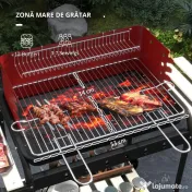 Outsunny Grătar cu Cărbuni, Roți si Grilaj cu Înălțime Reglabilă, 3 Rafturi și Tavă pentru Cenușă, 103x47x95 cm, Roșu | Aosom Romania 