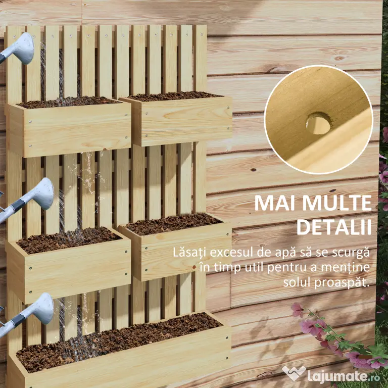 Outsunny Ghiveci inaltat de gradina cu grilaj pentru vita de vie, plante cataratoare, flori, Jardiniera din lemn cu montare pe perete