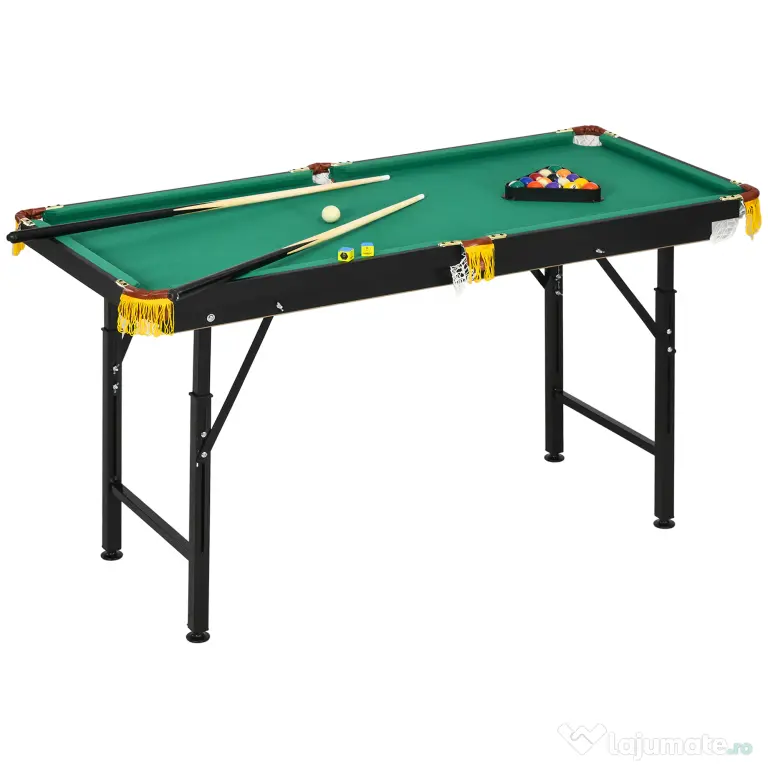 SPORTNOW Masă de biliard cu înălțime reglabilă și accesorii, din MDF și oțel, 140x63x55-75 cm, verde