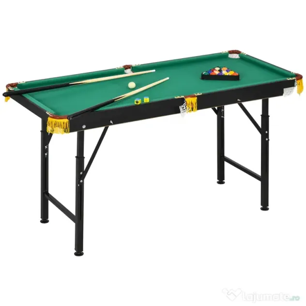 SPORTNOW Masă de biliard cu înălțime reglabilă și accesorii, din MDF și oțel, 140x63x55-75 cm, verde