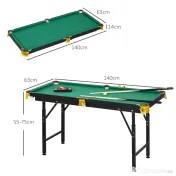 SPORTNOW Masă de biliard cu înălțime reglabilă și accesorii, din MDF și oțel, 140x63x55-75 cm, verde 