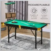 SPORTNOW Masă de biliard cu înălțime reglabilă și accesorii, din MDF și oțel, 140x63x55-75 cm, verde 