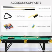 SPORTNOW Masă de biliard cu înălțime reglabilă și accesorii, din MDF și oțel, 140x63x55-75 cm, verde 