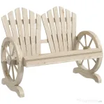 Outsunny Bancă de Grădină cu 2 Locuri, Cotiere în Formă de Roată, Bancă de Exterior din Lemn de Brad, pentru Terasă, Patio și Curte, 108x66x95 cm, Culoare Lemn