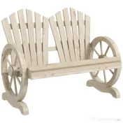 Outsunny Bancă de Grădină cu 2 Locuri, Cotiere în Formă de Roată, Bancă de Exterior din Lemn de Brad, pentru Terasă, Patio și Curte, 108x66x95 cm, Culoare Lemn 