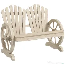 Outsunny Bancă de Grădină cu 2 Locuri, Cotiere în Formă de Roată, Bancă de Exterior din Lemn de Brad, pentru Terasă, Patio și Curte, 108x66x95 cm, Culoare Lemn